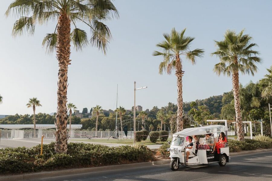 Malaga: Private City Tour by Eco Tuk Tuk - La Farola lighthouse and the ride toward La Malagueta